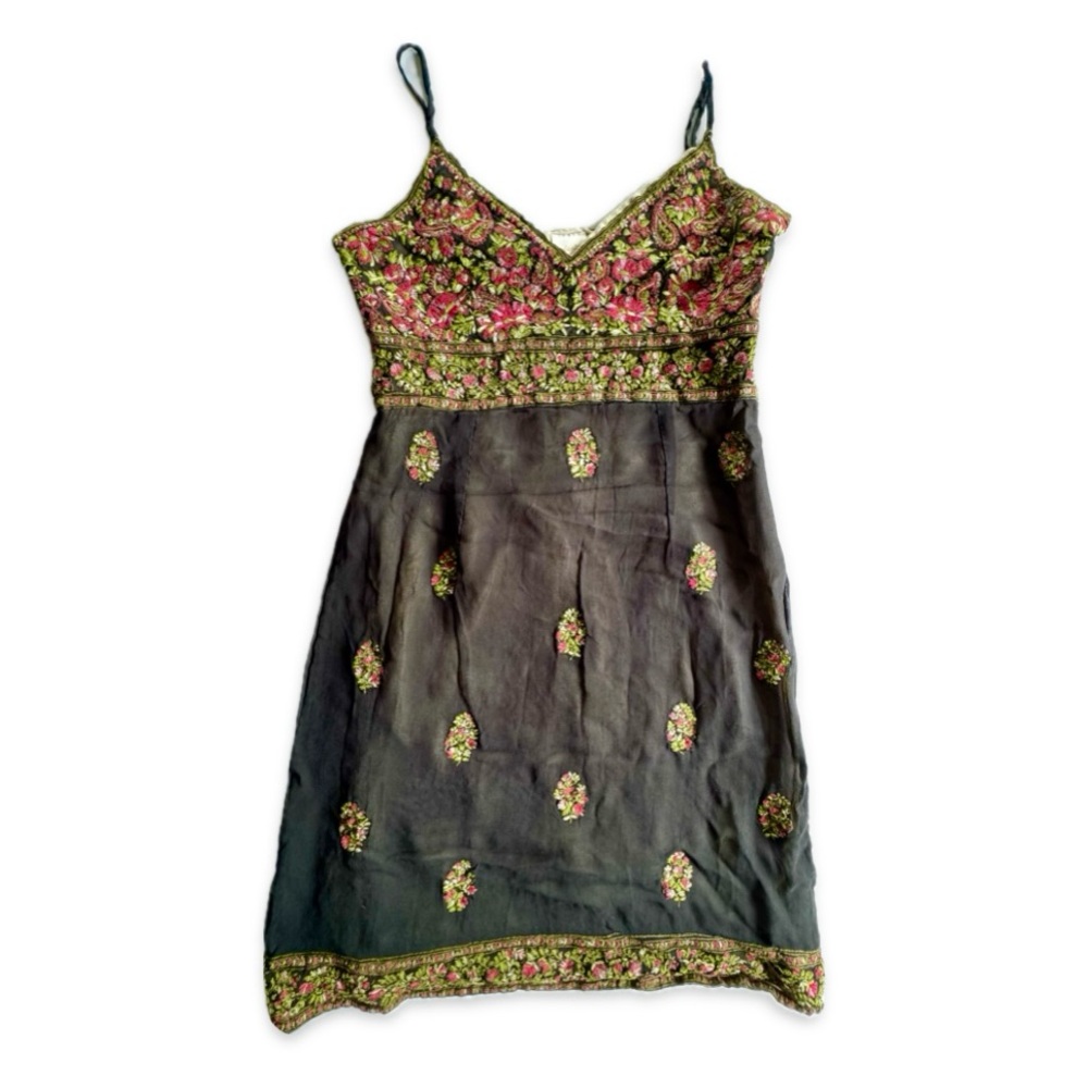 Anthropologie 90s Y2K Vintage Floral Embroidered Romantic Summer Fairy Dress